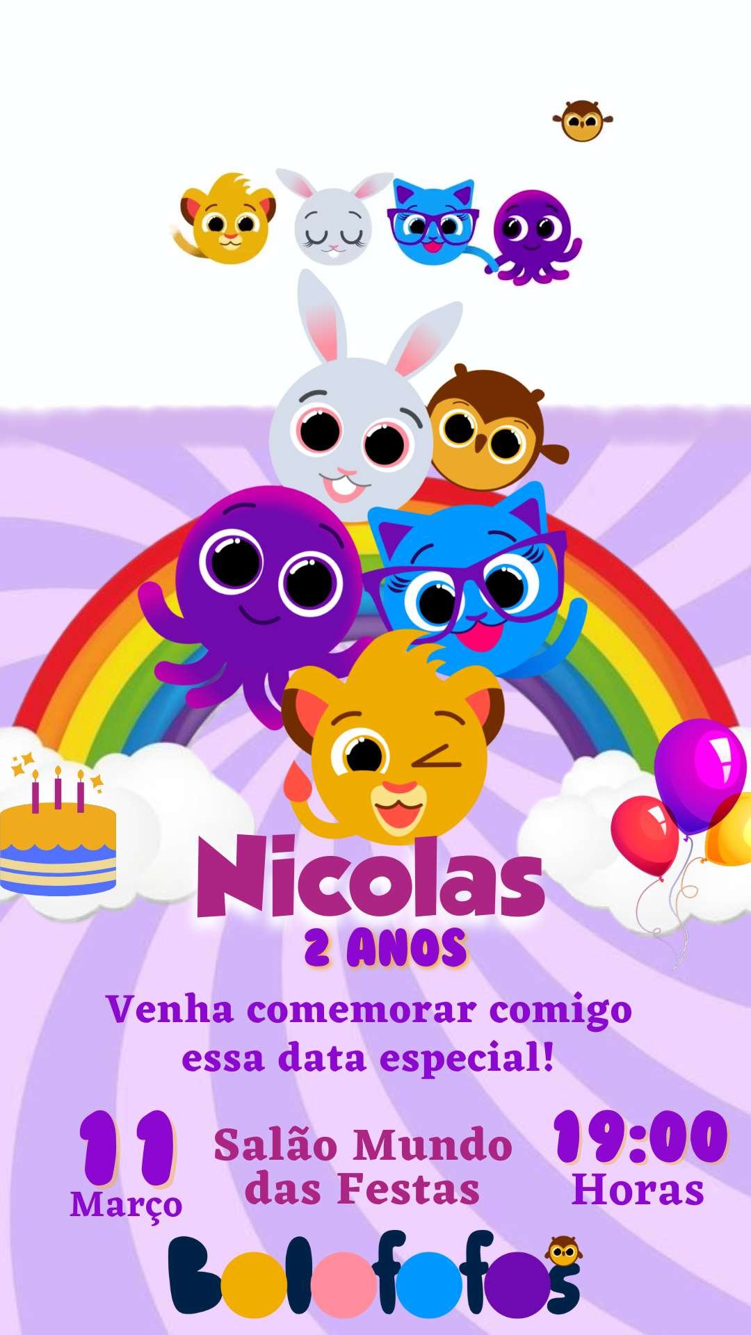 Convite Bolofofo Animado Digital Gratis Download