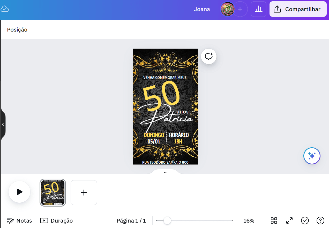 Convite aniversário 50 anos para editar