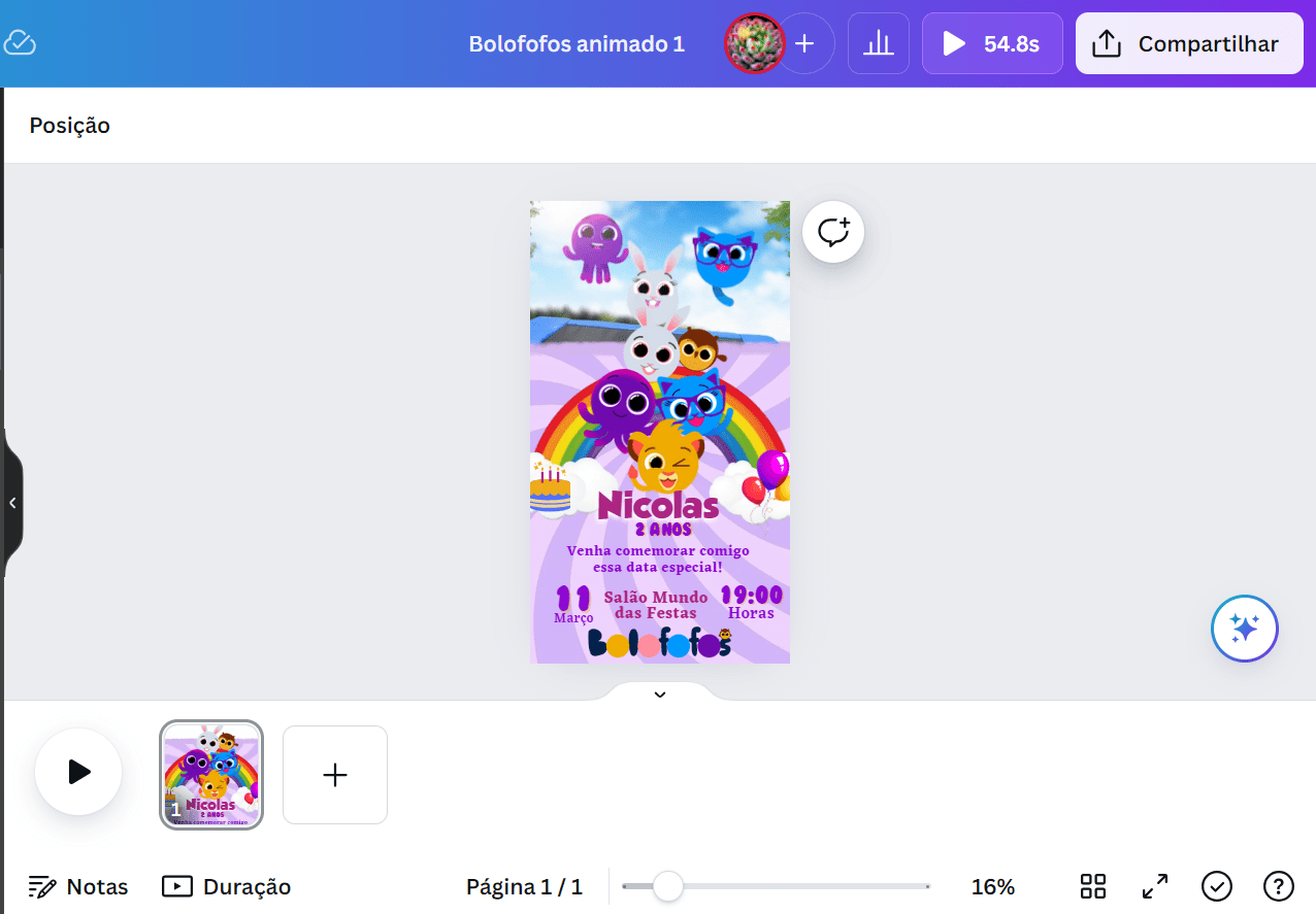 convite bolofofos para editar grátis 