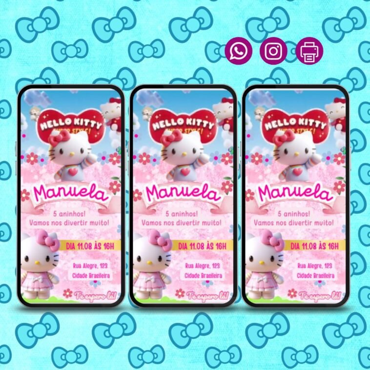 Convite Digital Hello Kitty Gratis para Download 4 convite de aniversário hello kitty