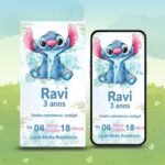 Convite Digital Stitch Gratis Aquarelado - Personalize Gratis 24 convite stitch para editar grátis