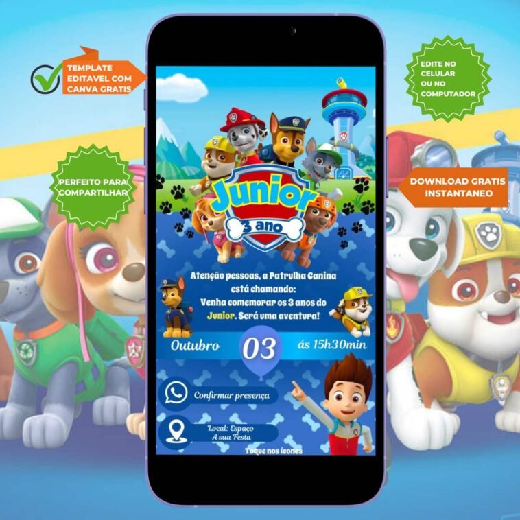 Convite Patrulha Canina Digital Personalize gratis