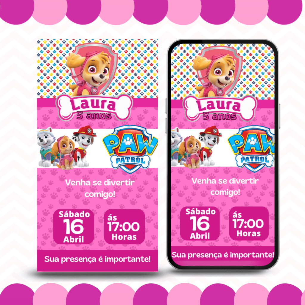 Convite Digital Patrulha Canina Feminino Gratis