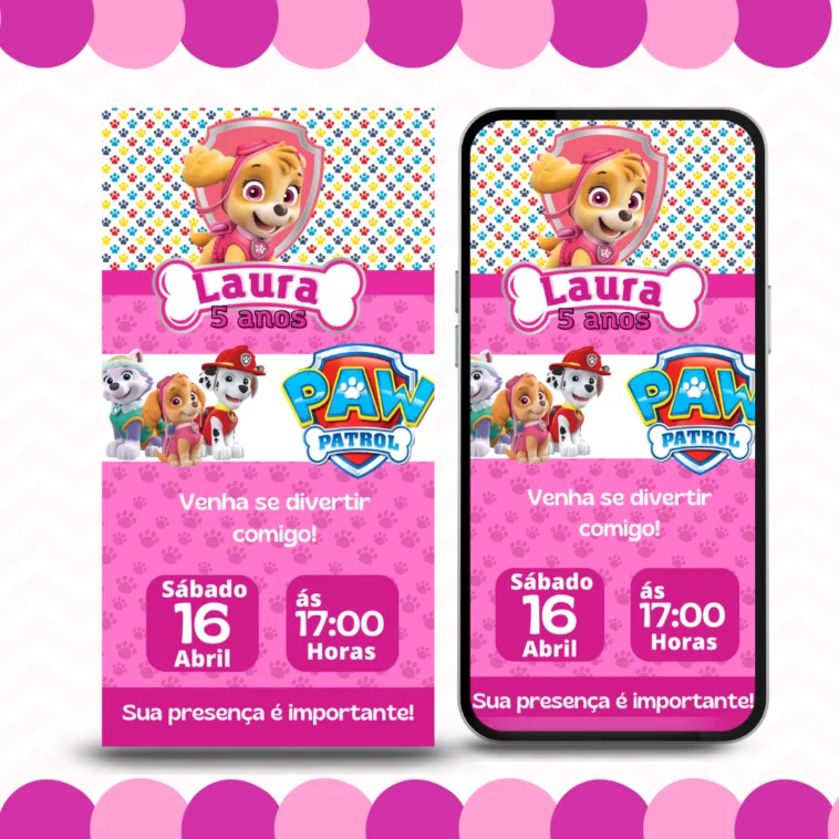 Convite Digital Patrulha Canina Feminino Gratis