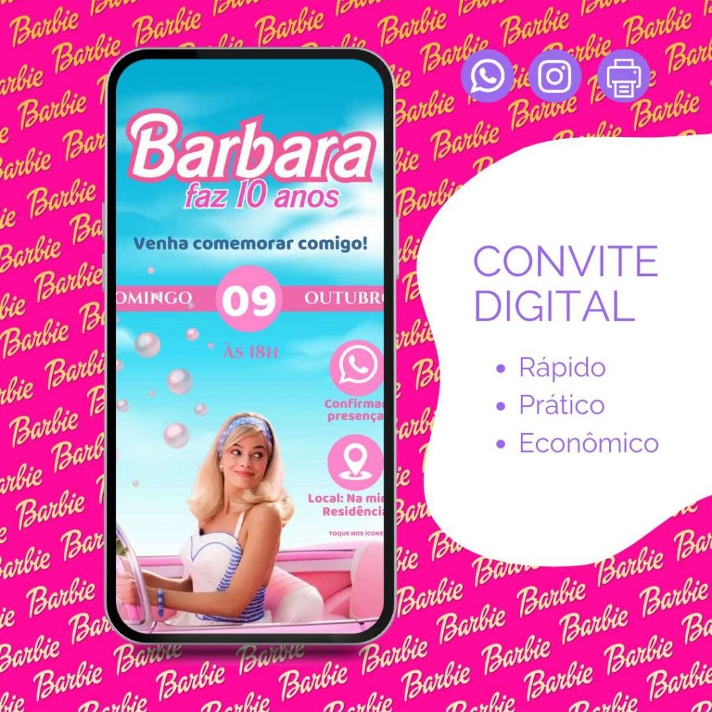 Convite de Aniversário Digital da Barbie