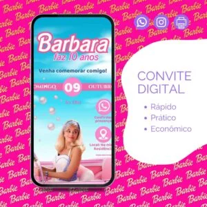 Convite de Aniversário Digital da Barbie
