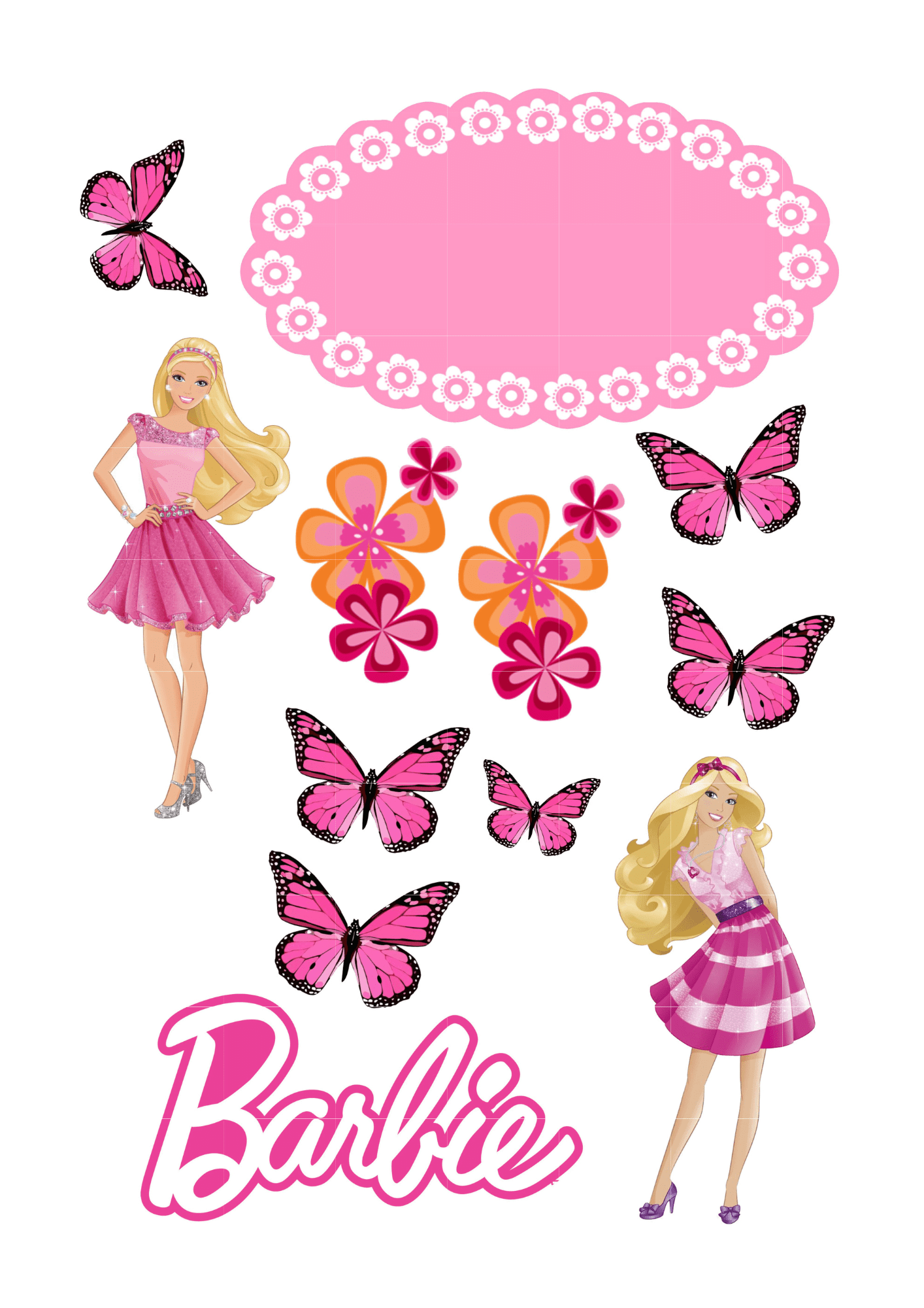 Topo de Bolo da Barbie Gratis: Edite Facil no Canva 5 Topo de Bolo da Barbie: Template Editável no Canva para Personalizar