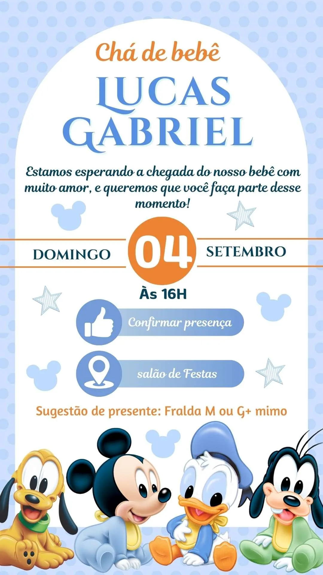 Convite de Chá de Bebê Menino Mickey Baby 10 chá de bebê convite