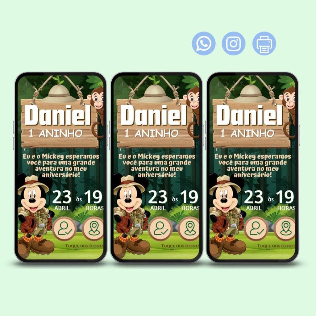 Convite de Aniversário Mickey Safari Template Grátis 1 convite aniversário mickey safari
