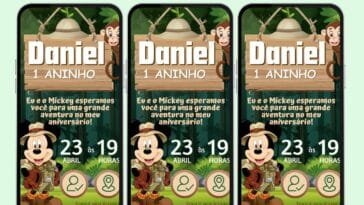 convite aniversário mickey safari