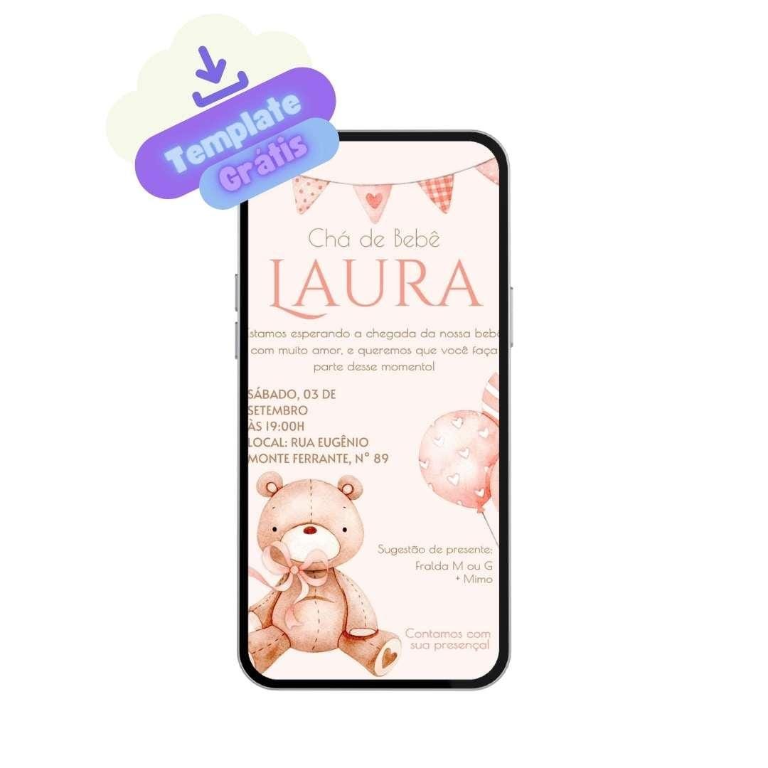 convite chá de bebe menina para editar