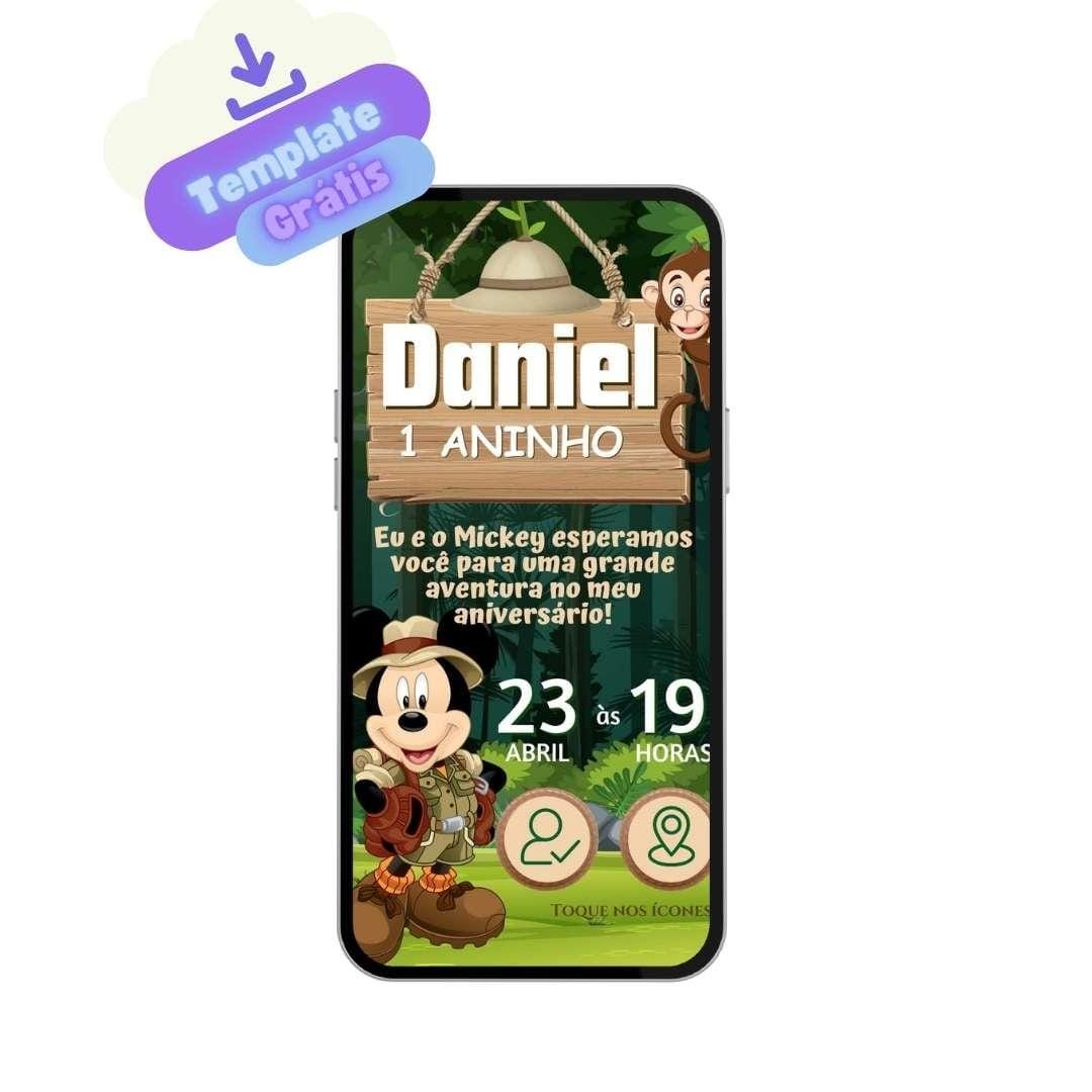 convite de aniversário mickey safari 