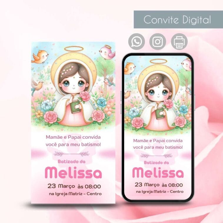 Convite de Batizado de Menina Grátis 4 convite de batizado feminino