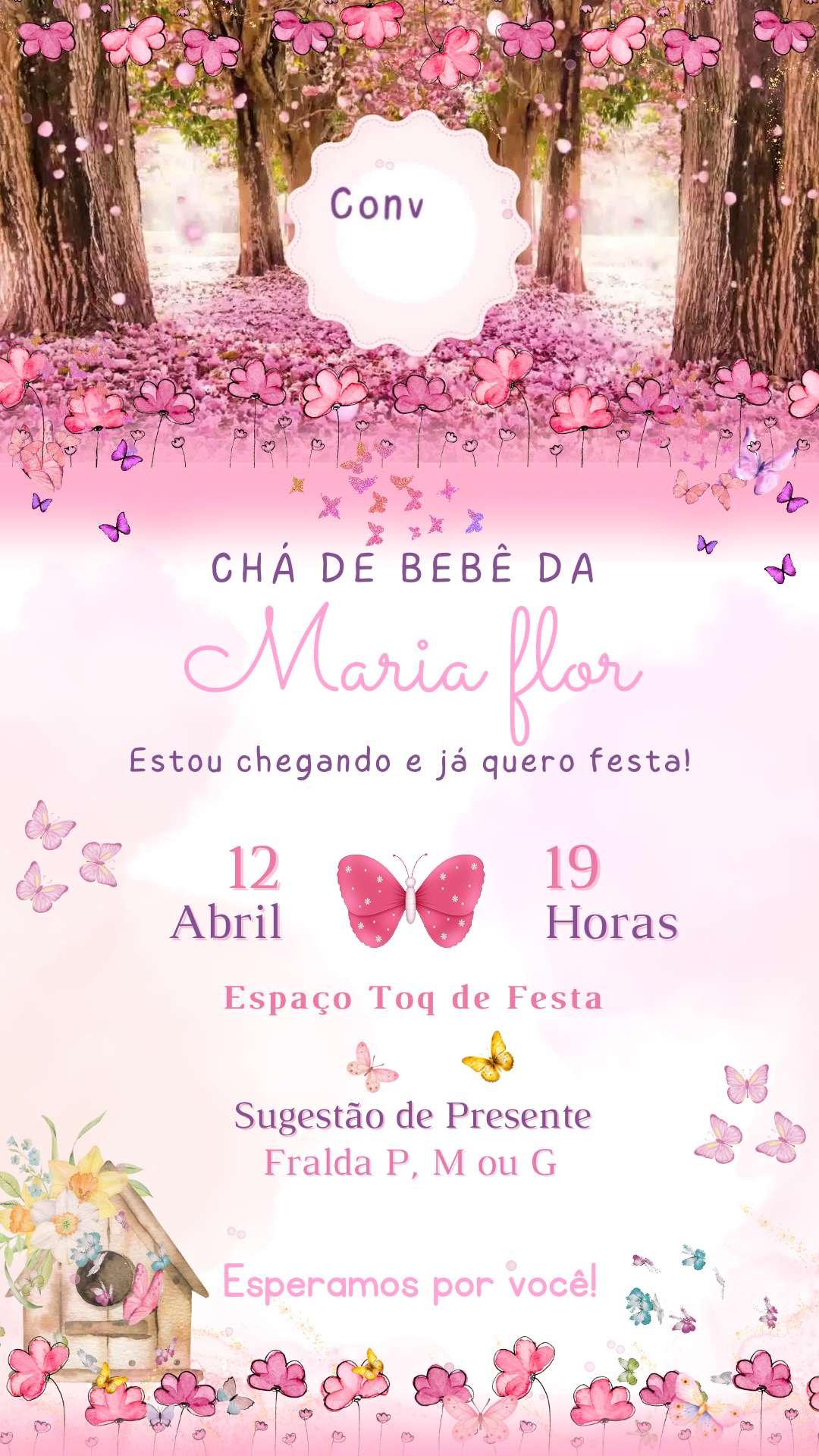 convite de chá de bebê menina