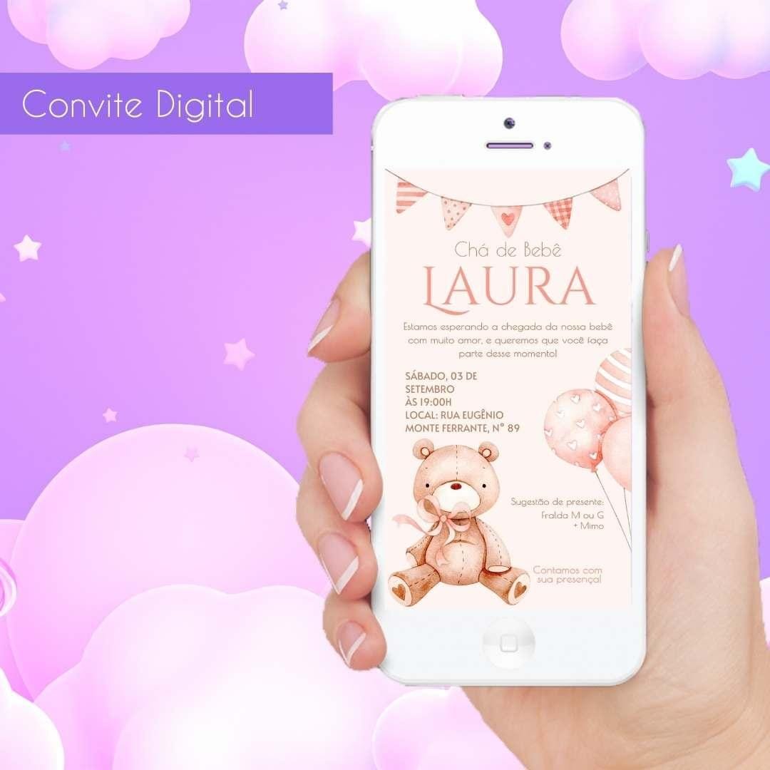 convite de chá de bebê de menina editavel gratis