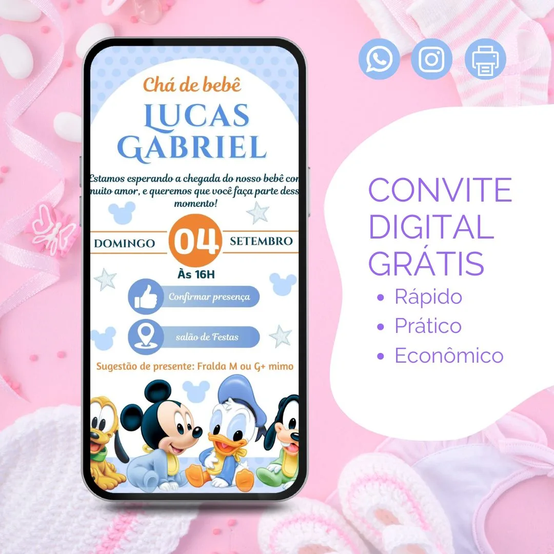 Convite de Chá de Bebê Menino Mickey Baby 9 convite de chá de bebê looney tunes gratis edite online