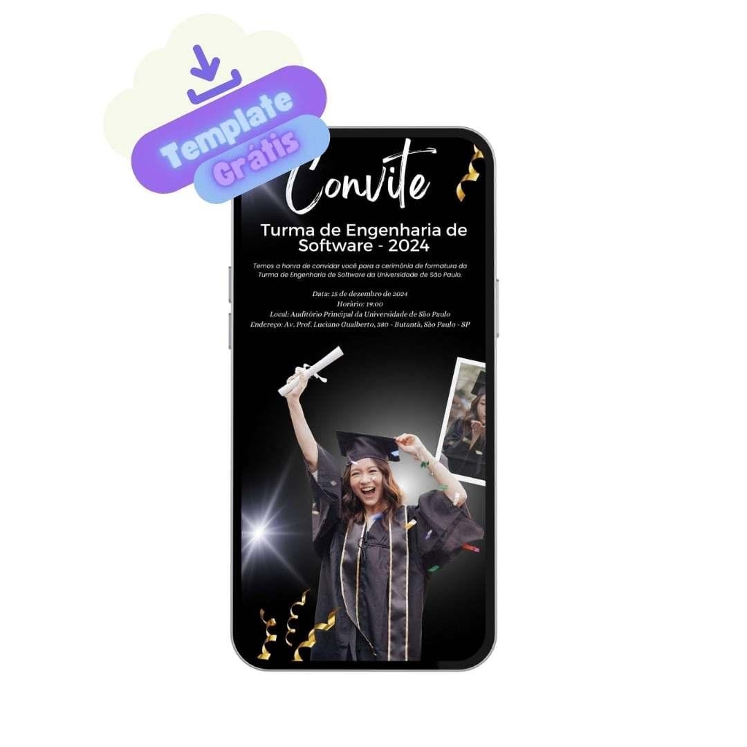 convite de formatura digital gratuito e editável no Canva 