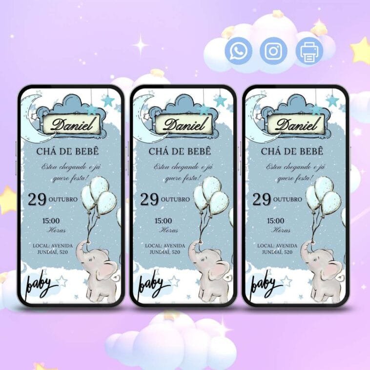 Convite Chá de Bebê de Menino Bichinhos e Baloes 4 o que escrever em um convite de cha de bebe