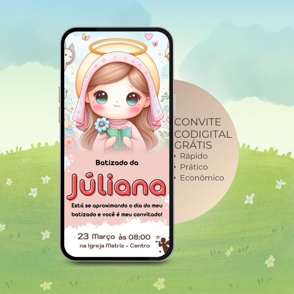 Convite de Batizado Personalizado Grátis Digital 1 modelo de convite batizado digital gratuito