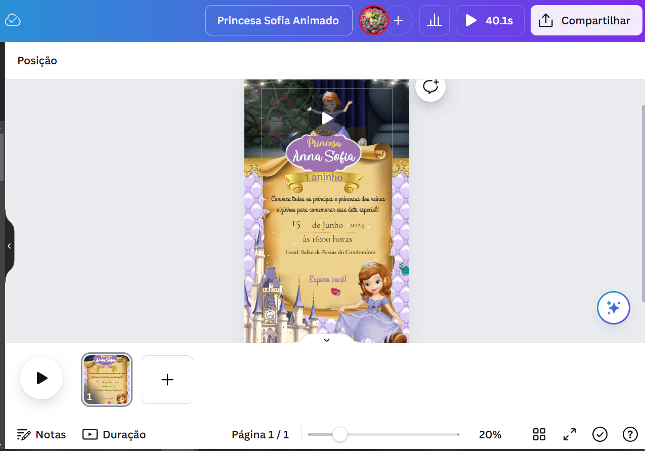 convite da princesa sofia

