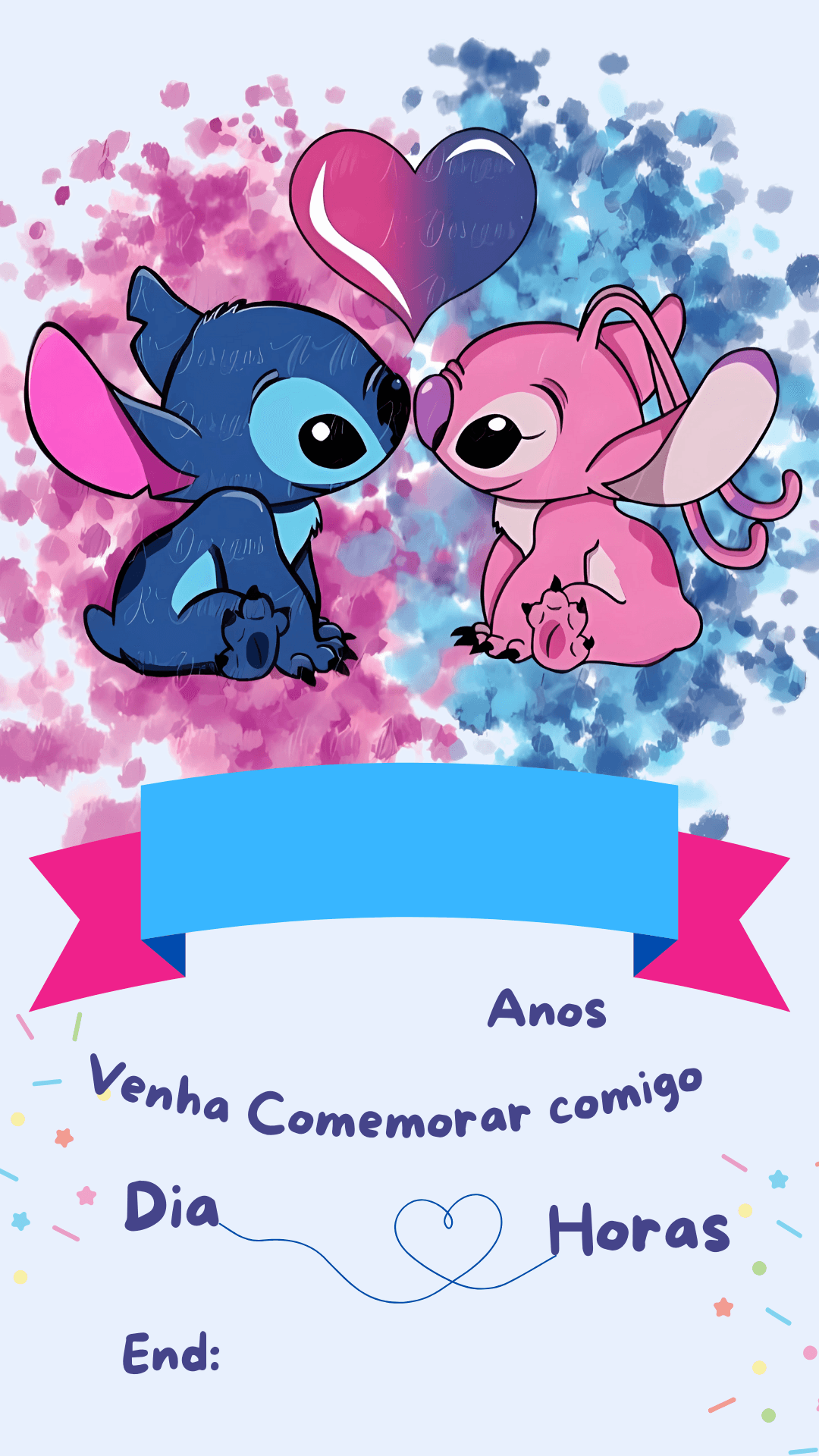 convite de aniversário stitch e angel em branco para download gratis