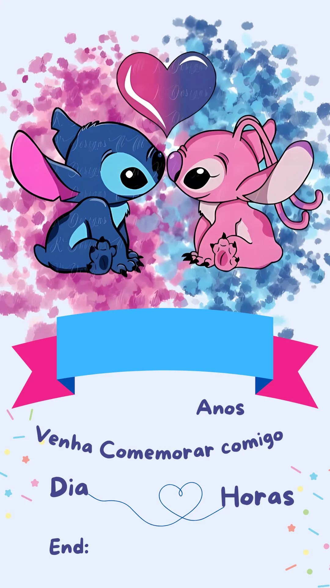 convite de aniversário stitch e angel em branco para download gratis