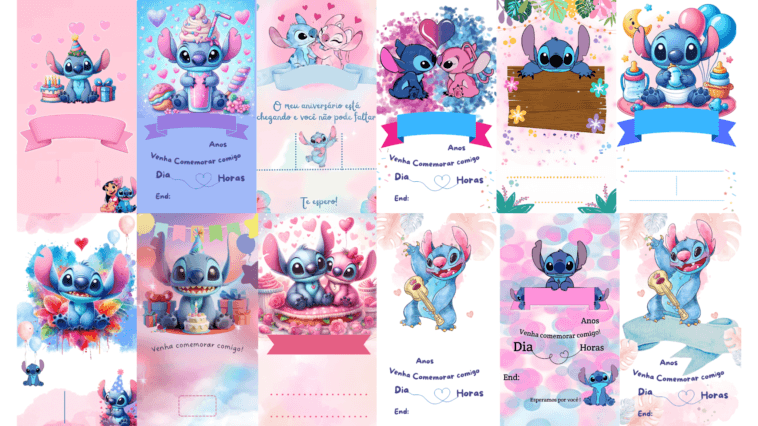 Convite do Stitch em Branco: 12 Modelos Grátis para Festas Infantis 4 Convite do Stitch em branco