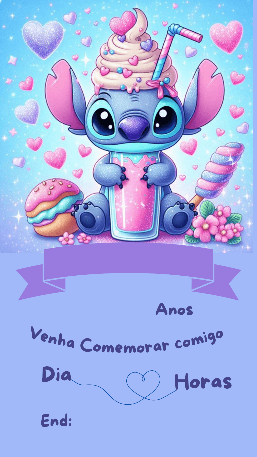Convite do Stitch em branco cupcake gratis Modelo 10