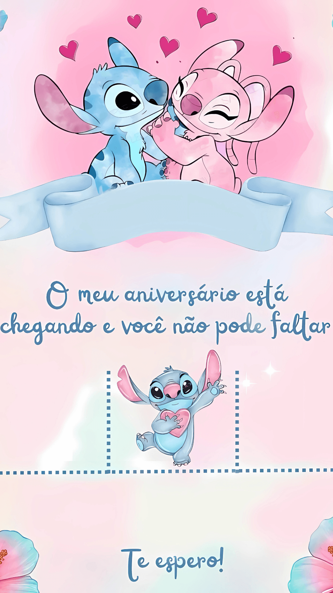 Convite Stitch e Angel em branco gratuito modelo 8