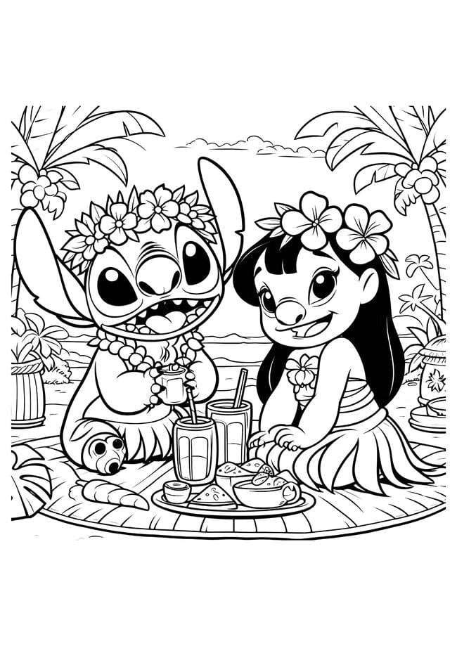 stitch e angel para colorir 
