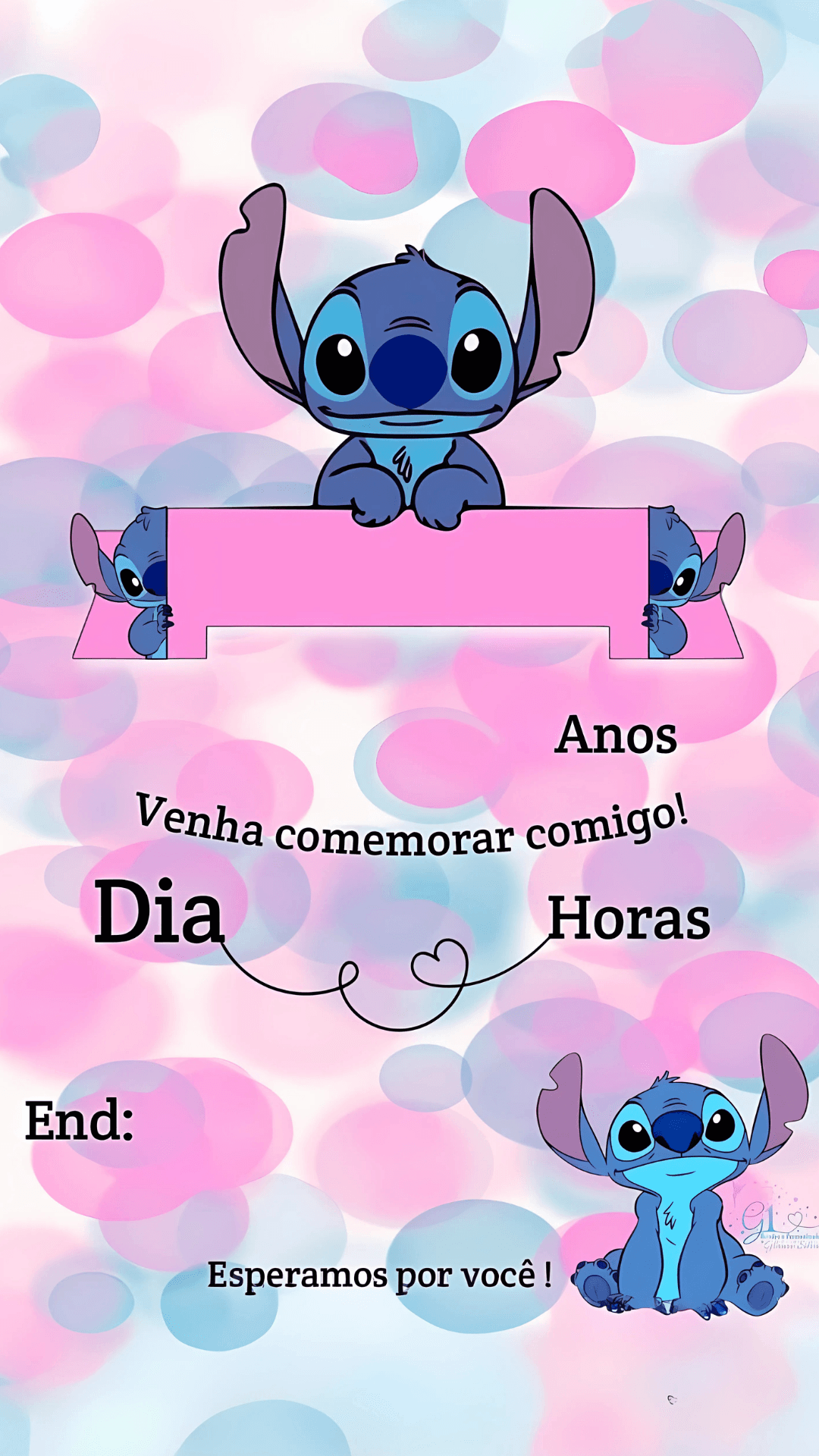 Convite do Stitch em branco Modelo 1