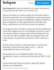 Viral Instagram mae nao quer pagar para ir a festas infantis