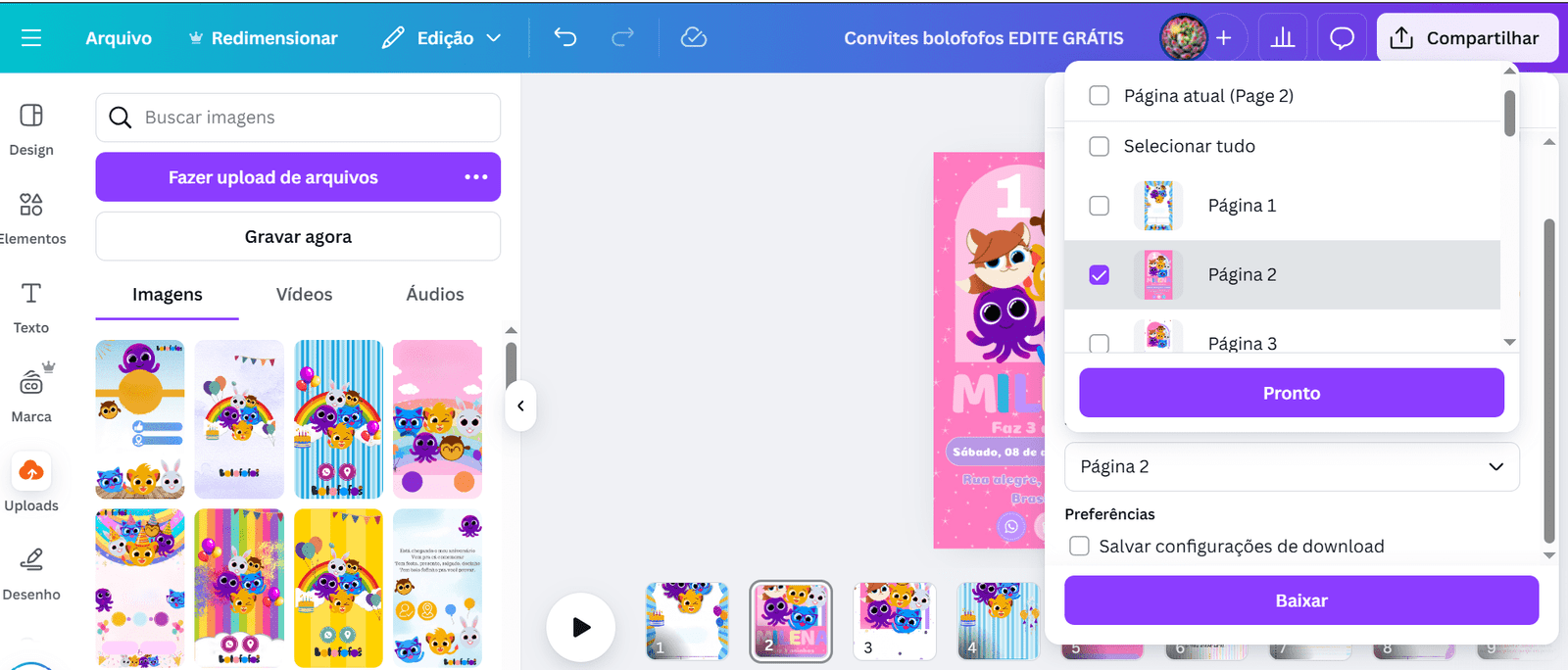 convite animado bolofofos para editar