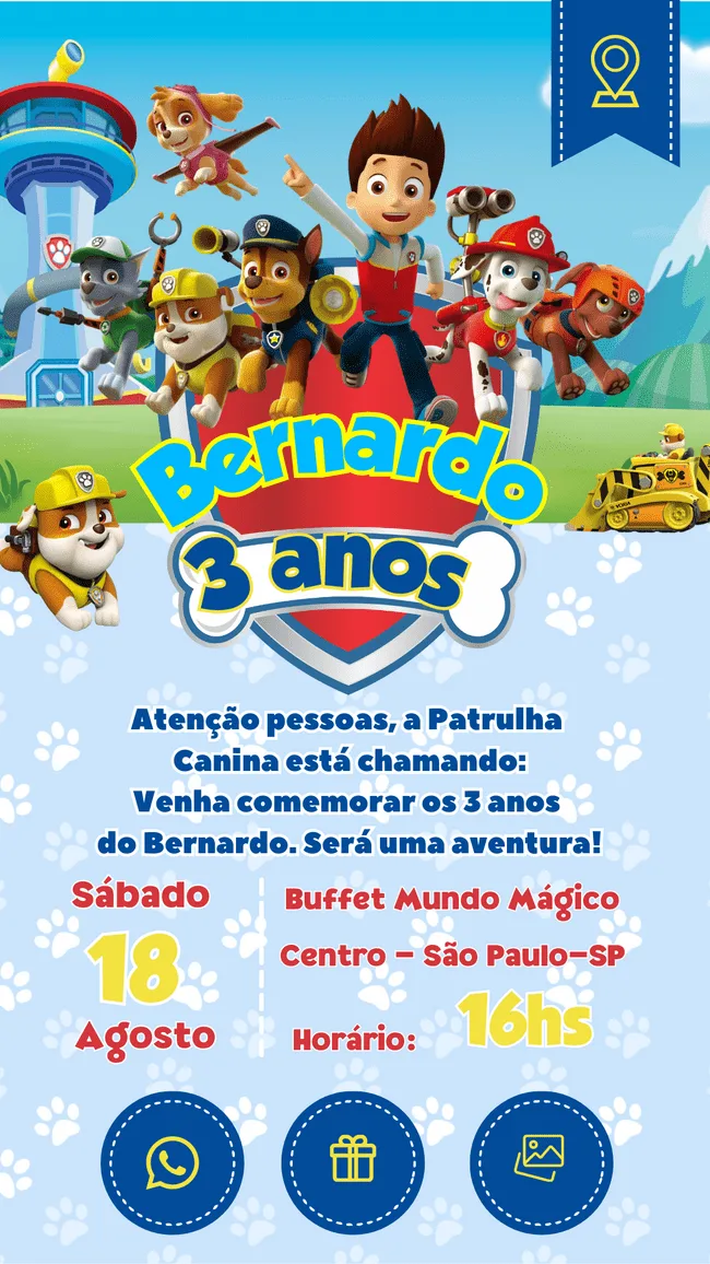 Convite Interativo Patrulha Canina Gratis Editar 02 Modelos 13 convites digitais interativos