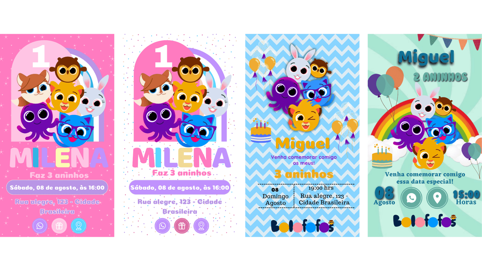 Convite Bolofofos Rosa editável no Canva
