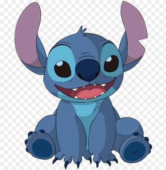 Stitch Feliz olhando pra frente com a mao no chao