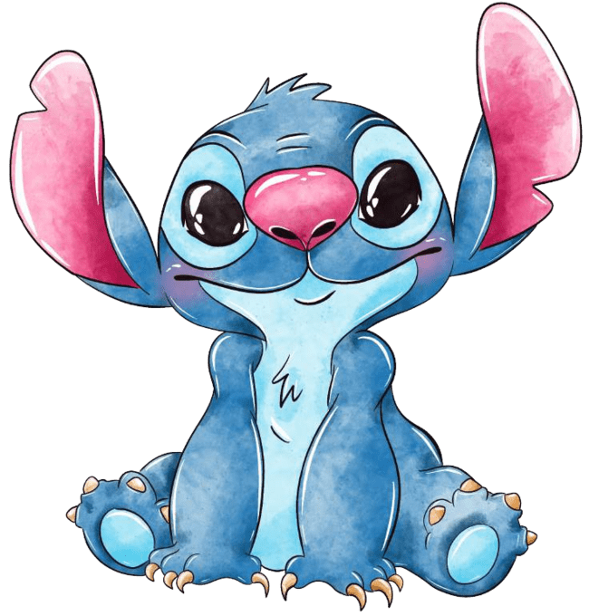 90+ Stitch PNG Grátis: Coleção Exclusiva Download Imediato! 240 Stitch Feliz e olhando para a frente aquarela PNG