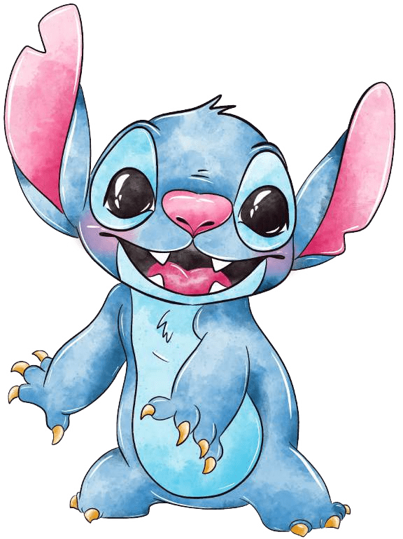 90+ Stitch PNG Grátis: Coleção Exclusiva Download Imediato! 241 Stitch Feliz e olhando para a frente com as maos de lado em aquarela PNG