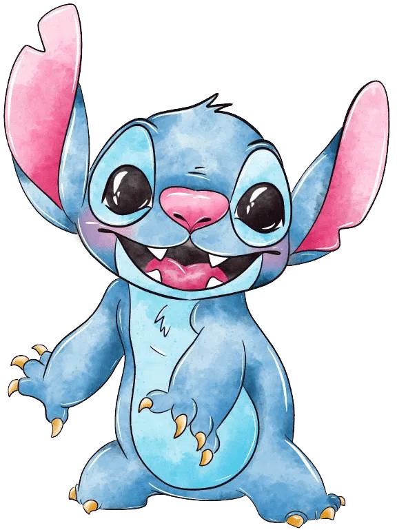 90+ Stitch PNG Grátis: Coleção Exclusiva Download Imediato! 268 Stitch Feliz e olhando para a frente com as maos de lado em aquarela PNG