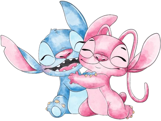 90+ Stitch PNG Grátis: Coleção Exclusiva Download Imediato! 271 Stitch e Angel feliz e abraçados com os olhos fechados aquarela PNG