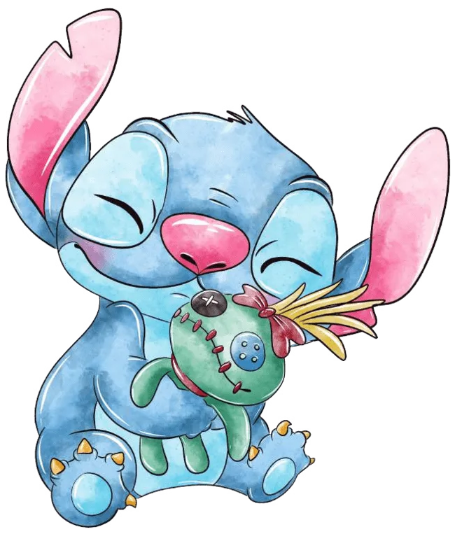 90+ Stitch PNG Grátis: Coleção Exclusiva Download Imediato! 272 Stitch feliz e abraçado com o boneco da lilo olhos fechados aquarela PNG