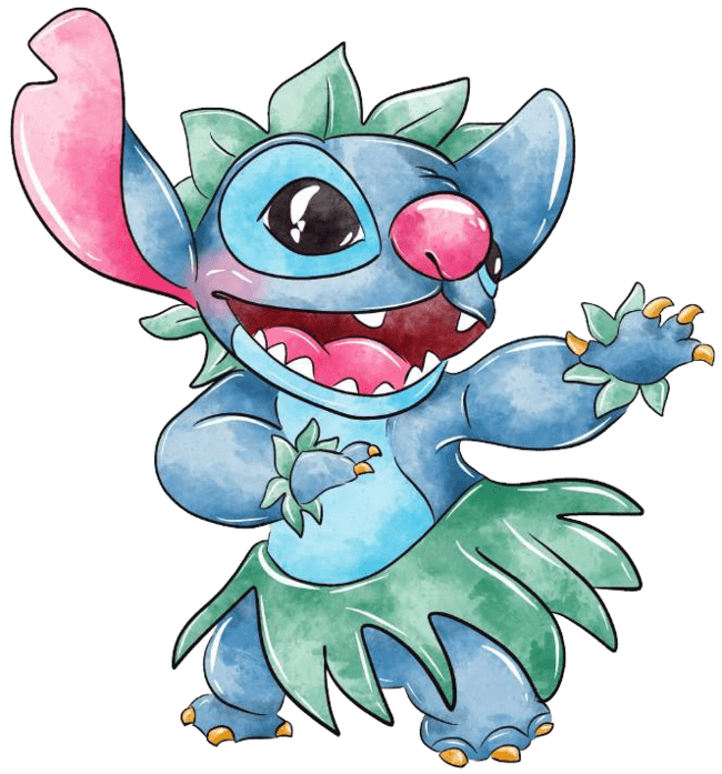 90+ Stitch PNG Grátis: Coleção Exclusiva Download Imediato! 246 Stitch Havaiano em aquarela Dançando feliz PNG