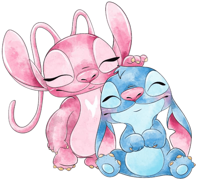 90+ Stitch PNG Grátis: Coleção Exclusiva Download Imediato! 247 Angel e Stitch juntos e felizes e de olhos fechados Aquarela PNG