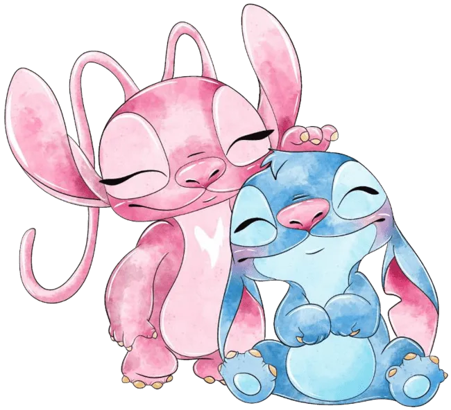 90+ Stitch PNG Grátis: Coleção Exclusiva Download Imediato! 274 Angel e Stitch juntos e felizes e de olhos fechados Aquarela PNG