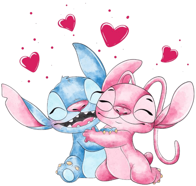 90+ Stitch PNG Grátis: Coleção Exclusiva Download Imediato! 248 Angel e Stitch juntos abraçados e felizes e de olhos fechados com corações no ar Aquarela PNG