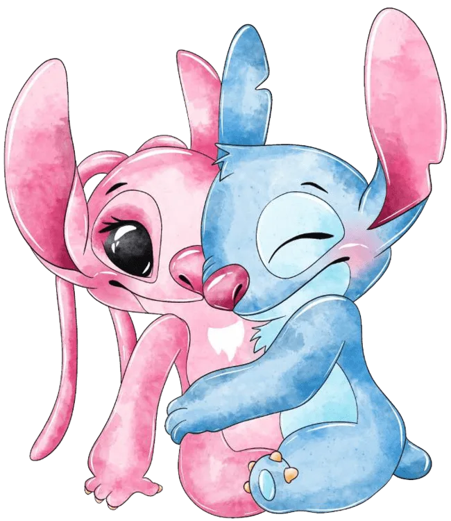 90+ Stitch PNG Grátis: Coleção Exclusiva Download Imediato! 277 Angel e Stitch juntos abraçados e felizes Stitch com olhos fechados e Angel olhando para frente PNG