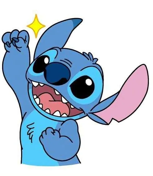 90+ Stitch PNG Grátis: Coleção Exclusiva Download Imediato! 286 Stitch feliz com a mao pra cima e uma estrelinha de decoração PNG