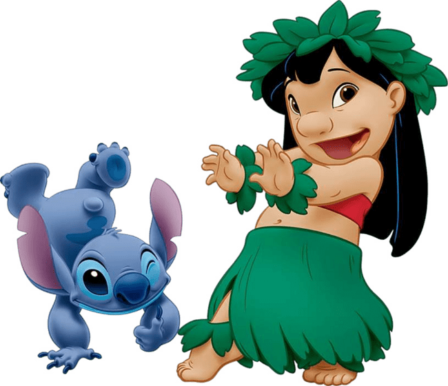 90+ Stitch PNG Grátis: Coleção Exclusiva Download Imediato! 267 Stitch Deitado fazendo positivo com o polegar png e lilo de pé dançando virada para esquerda PNG