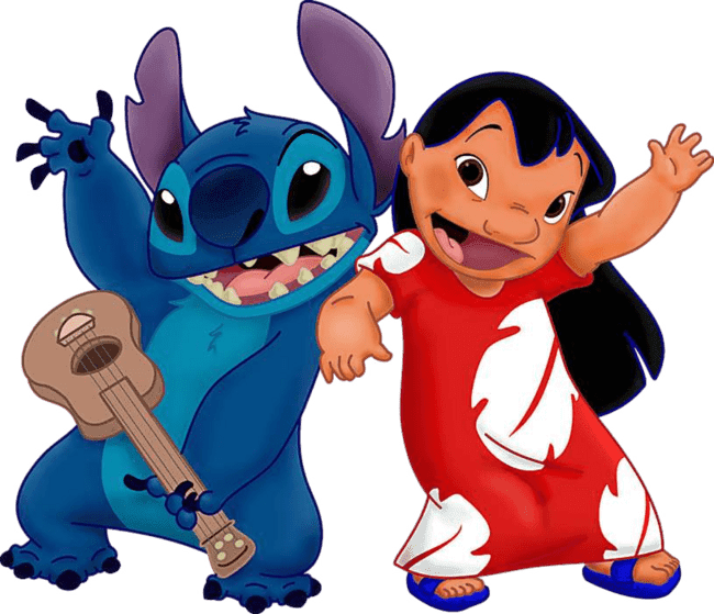 90+ Stitch PNG Grátis: Coleção Exclusiva Download Imediato! 268 Stitch tocando ukelele e a lilo levantando a mao comemorando