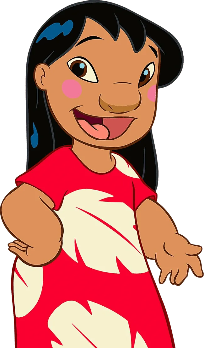 90+ Stitch PNG Grátis: Coleção Exclusiva Download Imediato! 296 Lilo olhando para a Direita com vestido havaiano PNG